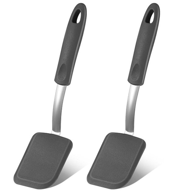 Yetene Silicone Cookie Spatula Turner 2 Pack Mini Brownie Spatula Flexible Kitchen Small Silicone Turner for Nonstick Cookware Heat Resistant No Scratch Flipper for Egg Pancake(Grey)