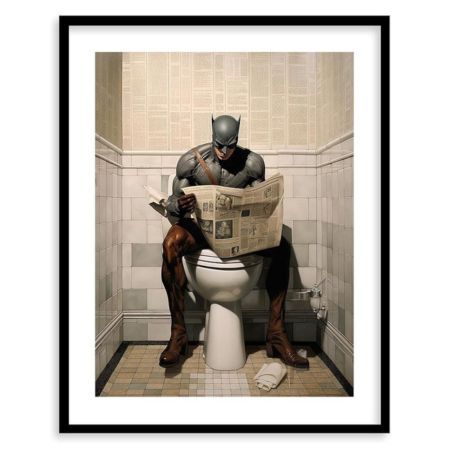 Superhero Bathroom Décor Art Print - Premium Giclee Fine Art Prints - Aesthetic Modern Vintage Painting Style Super Hero Bathroom Wall Art Print Poster for Bathroom Decor, Ready to Frame