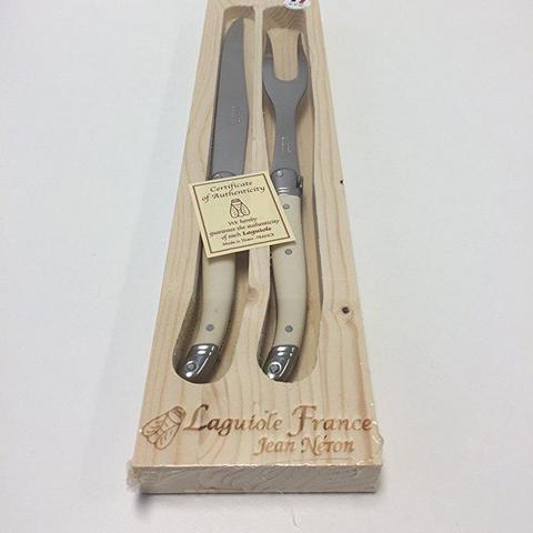 Neron Coutellerie 2 Piece Laguiole Carving Set With Ivory Plated Handle In Wooden Box, Silver