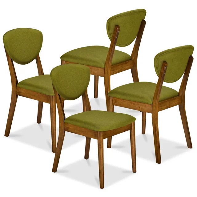 Best Choice Products Set of 4 Wooden Dining Chairs, Wood Modern Farmhouse Upholstered Chairs - Walnut/Olive