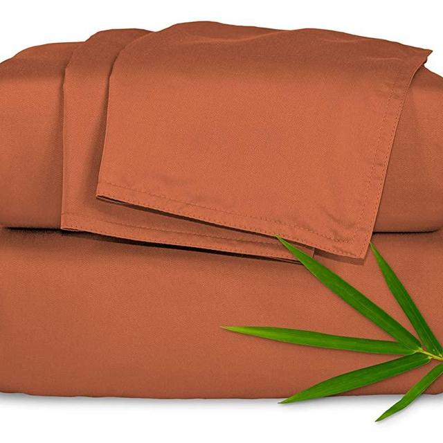 PURE BAMBOO Sheets King Size Bed Sheets 4 Piece Set, Genuine 100% Organic Bamboo, Luxuriously Soft & Cooling, Double Stitching, 16 Inch Deep Pockets, Lifetime Quality Promise (King, Terracotta)
