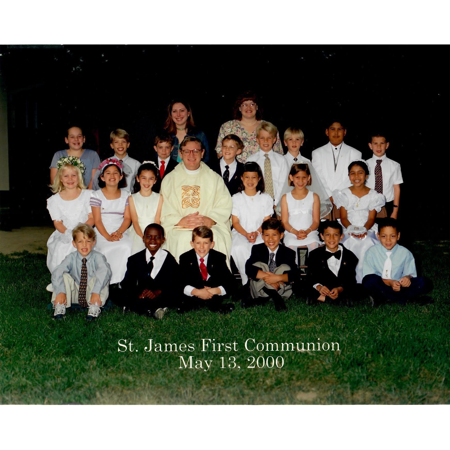 Our first picture together - Nick is pictured sitting directly in front of Corinna