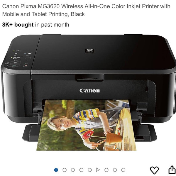 Canon Pixma MG3620 Wireless All-in-One Color Inkjet Printer with Mobile and Tablet Printing, Black