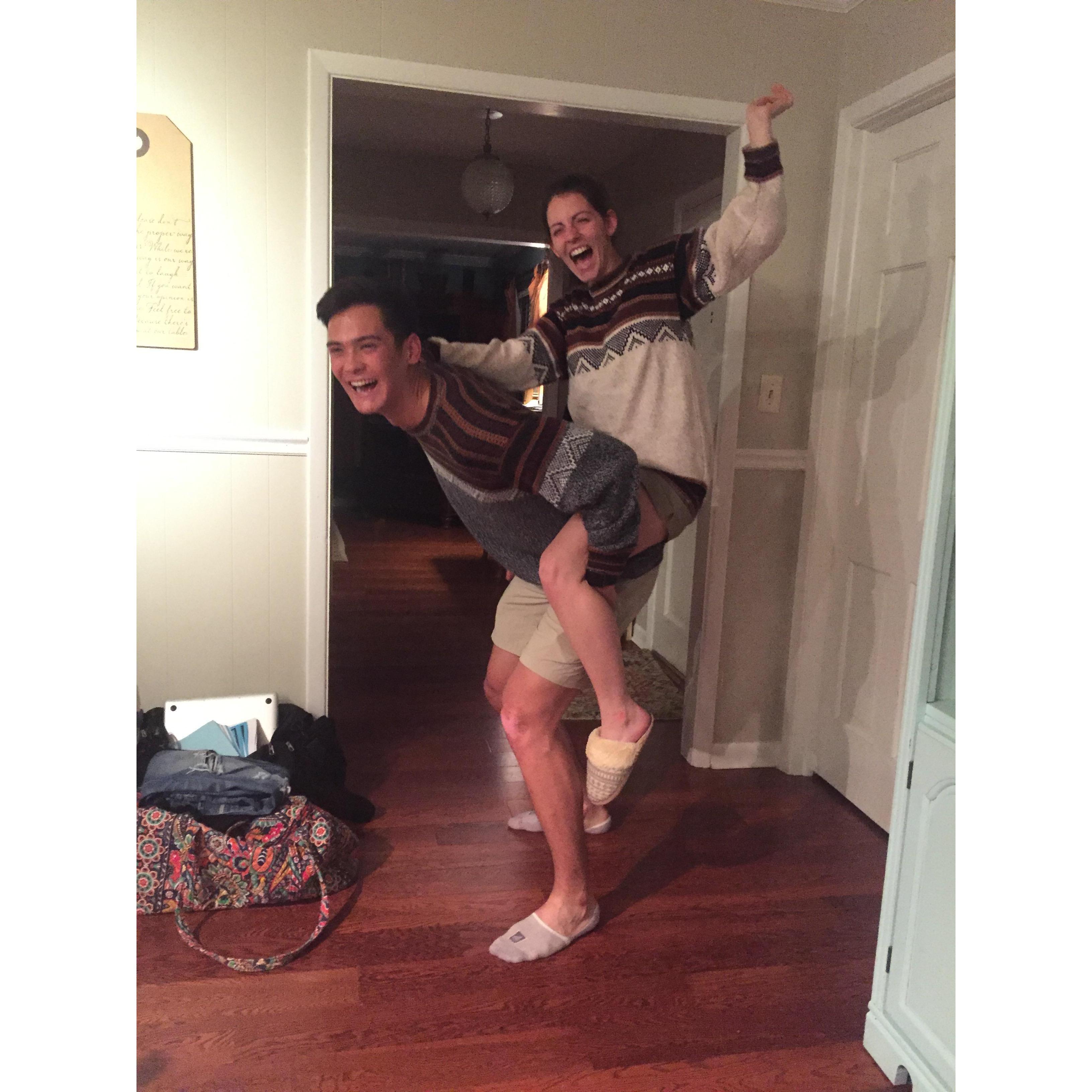 Reunited after Eli was in Peru, rocking the matching alpaca sweaters!