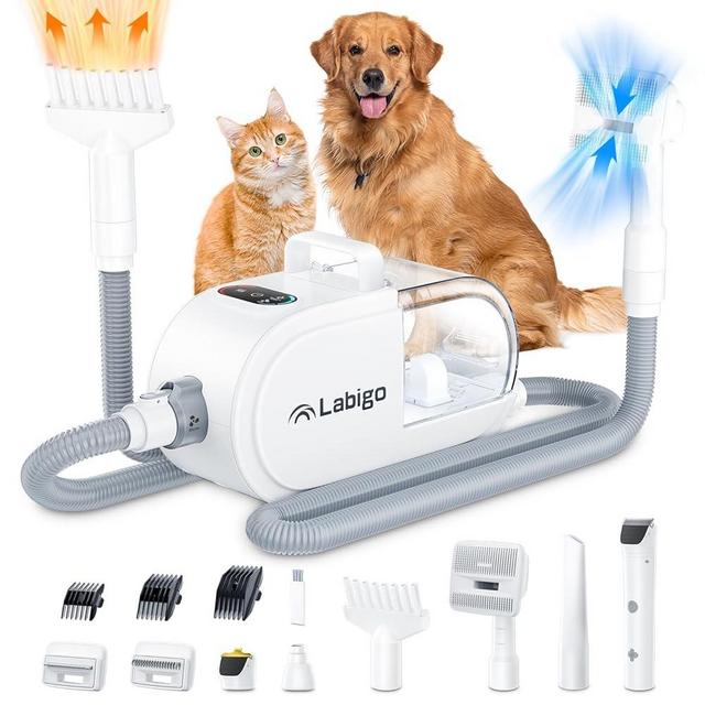 LABIGO Dog Grooming Vacuum & Dryer & Clipper, 8 in 1 Dog Grooming Kit with Dog Blower Electric Clipper Nail Grinder, 2.7L Pet Hair Vacuum, Adjustable Suction Speed Temperature