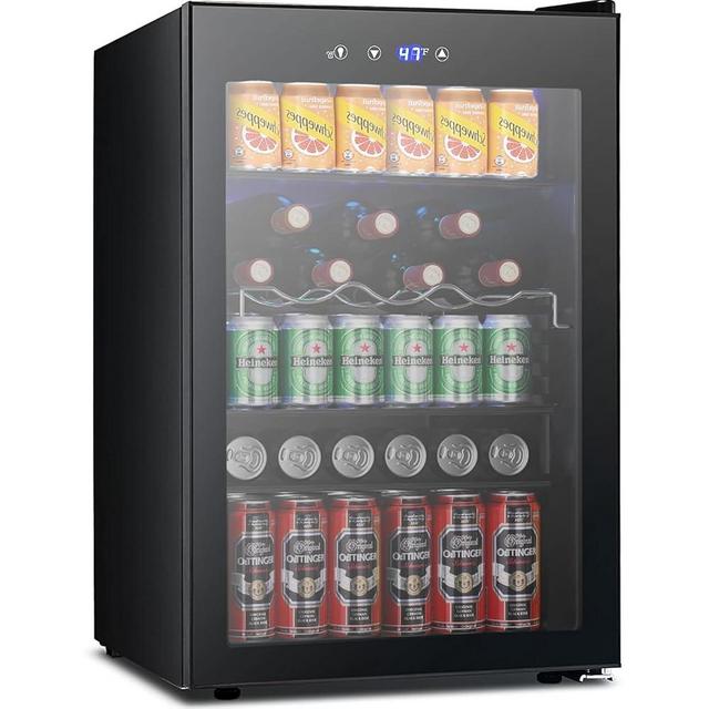 COWSAR Beverage Refrigerator, 145 Can Mini Fridge Glass Door for Soda Beer, ETL Approved Stainless Steel Wine Fridge with Temperature Display, LED Light for Home, Office, Bar, 4.5 cu.ft