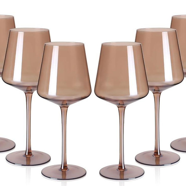 Colored Wine Glasses Set of 6-16oz Smokey Sand Wine Glasses with Tall Long Stems and Flat Bottom,Crystal Amber Wine Glasses-Unique Gifts for Wine Lovers,Wedding,Engagement Gifts(Smokey Sand)