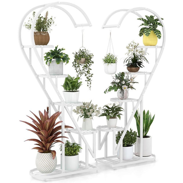 Toolsempire 5 Tier Plant Stand, 2 Pack Heart Shaped Plant Stand Indoor Plant Stands for Multiple Plants, Metal Plant Stands with Hanging Hook Plant Shelf Outdoor for Home Decor, Living Room & Balcony