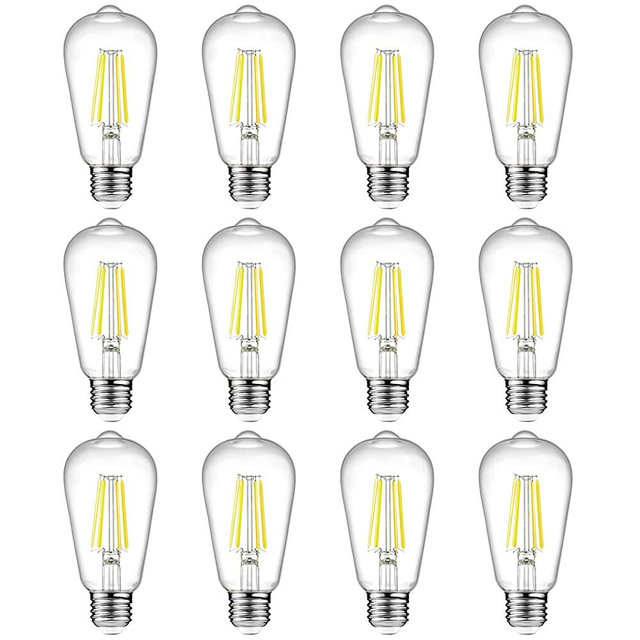 12-Pack Vintage LED Edison Light Bulb 60W Equivalent, Ascher Decorative Antique Filament Light Bulbs, Daylight White 4000K, 700 Lumens, E26 Base, Non-Dimmable