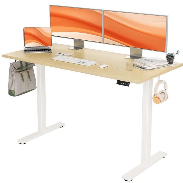 Seang Electric Standing Desk with Adjustable Height, 55x24 Inch Stand Up Desk, Sit Stand Desk with Splice Board for Home Office Computer Workstation, White Frame/Nature Top