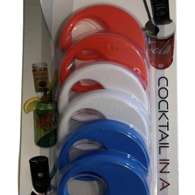 Draft Top Can Clips - Topless Can Clip for Mini-Bottles - Clip & Sip Bar Tool for Topless Cans, Mixer Tool, Barware Fits 12oz to 19 Oz Cans (Red, White & Blue)