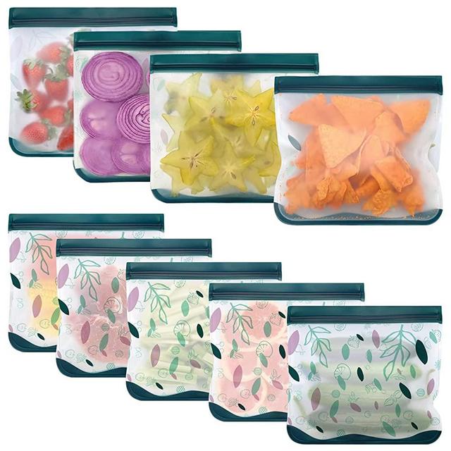 9-Pack Reusable Sandwich Bags, Reusable Ziplock Bags Silicone, Leakproof Reusable Freezer Bags for Travel/Home Organization, Reusable Food Storage Bags Dishwasher Safe/BPA Free