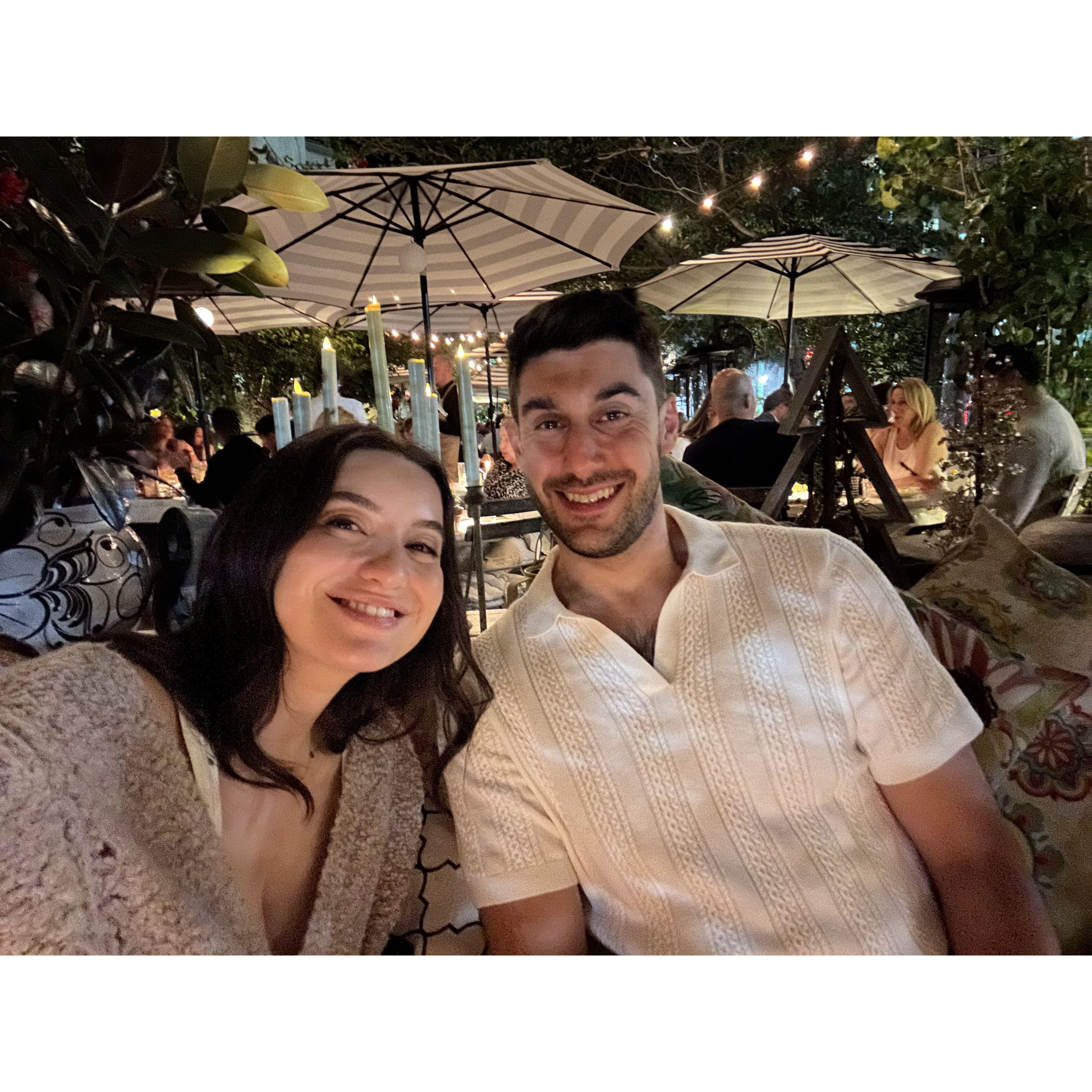 A yummy dinner in Miami after our engagement photoshoot.