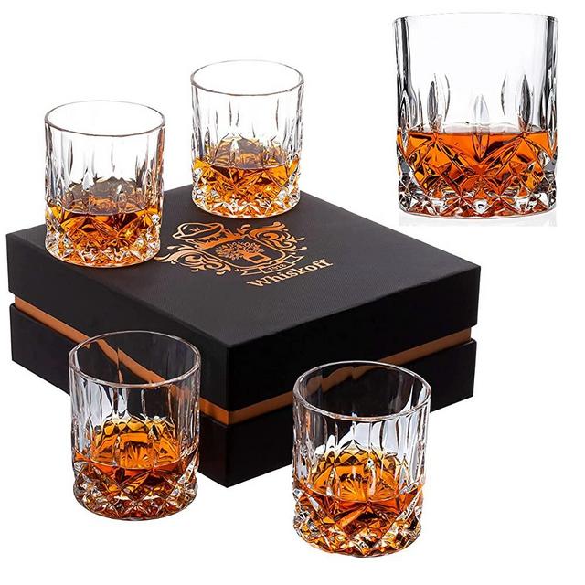Crystal Whiskey Glass Set of 4 in Luxury Gift Box - Bourbon Whiskey Glasses Gift Set - Old Fashioned Tumblers for Drinking Whisky, Scotch, Cocktail, Rum, Vodka, Cognac, Liquor - Gift Idea for Home Bar