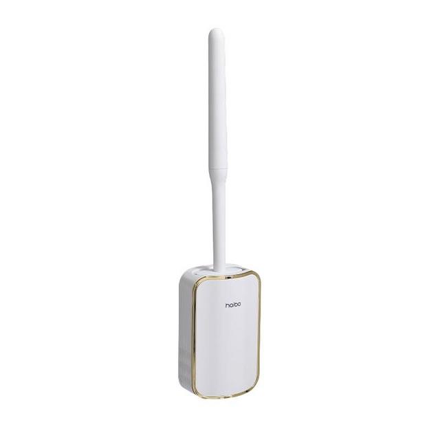 Wall Mounted Toilet Brush and Brush Holder, Curved Design Modern Toilet Cleaning Brush with Durable Bristles for Bathroom Cleaning, White