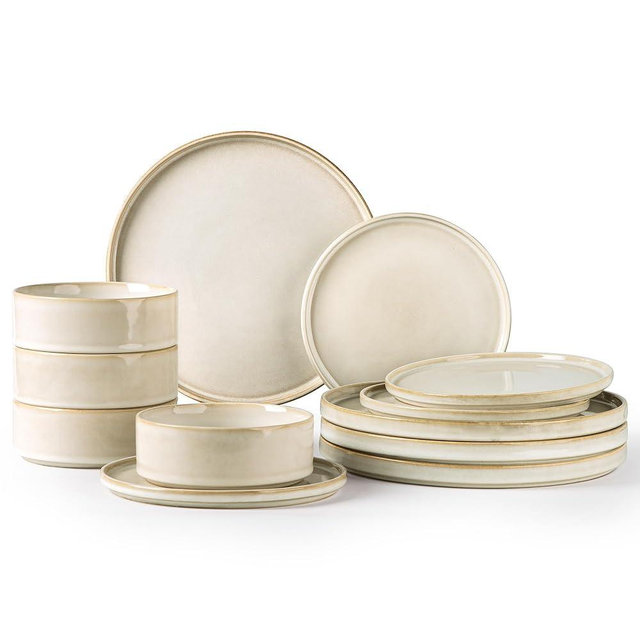 AmorArc Ceramic Dinnerware Sets, Handmade Reactive Glaze Stoneware Plates and Bowls Sets,Highly Chip and Crack Resistant | Dishwasher & Microwave Safe Dishes Set, Service for 4 (12pc)