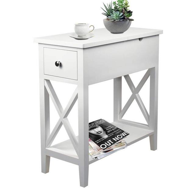 ChooChoo Flip Top Open End Table, Narrow Side Table Slim End Table for Living Room Bedroom White