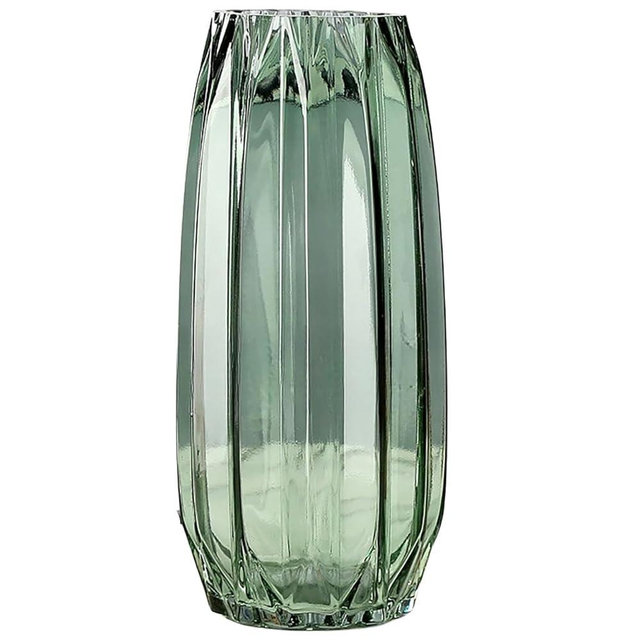 Lucky Bird Green Glass Vase Modern Ribbed Glass Vase for Flowers, Candles, and Decorative Accents - Tall/Short Glass Vase for Centerpieces Home Table Decor(Green H12.0inch)