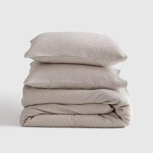 Organic Luxe Honeycomb Duvet Cover Set - Sand, Full/Queen With Sham Set