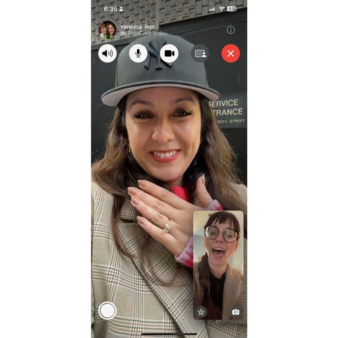 Telling Bernice we got engaged!