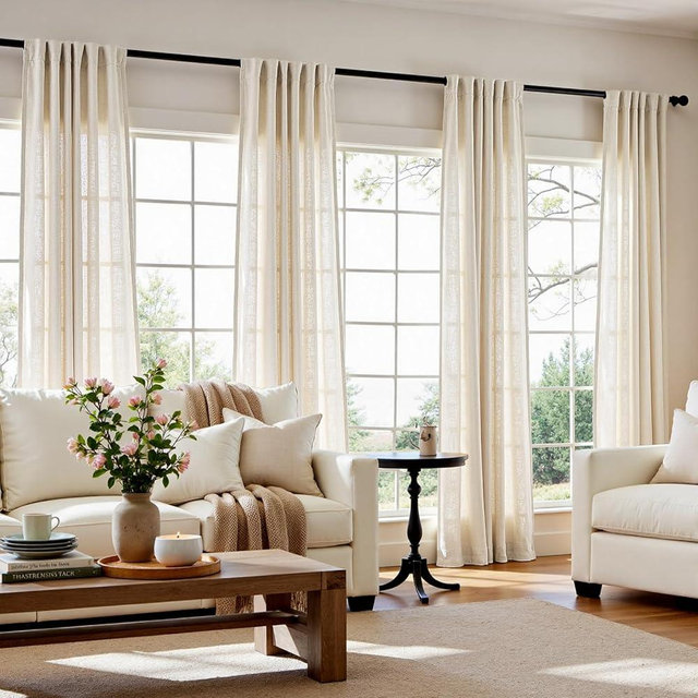 jinchan Ecru Linen Blend Curtains 96 Inches Length for Living Room Farmhouse Rod Pocket Back Tab Light Light Filtering Lightweight Curtains for Bedroom Ivory Drapes 4 Panels