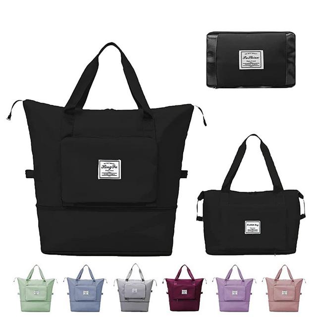 Pin Forest Large Capacity Folding Travel Bag, Dry and Wet Separation Multifunctional Sports Shoulder Bag, Foldable Travel Duffel Bag, Travel Lightweight Waterproof Carry Luggage Bag (Black)