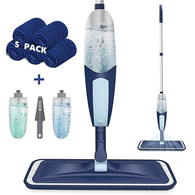 Spray Mop for Floor Cleaning Microfiber Floor Mop Wet Dry Dust Flat Cleaning Mop with 5 Washable Mop Pads and 2 Refillable Bottles for Home Kitchen Bathroom Wood Laminate Vinyl Ceramic Hardwood Tile