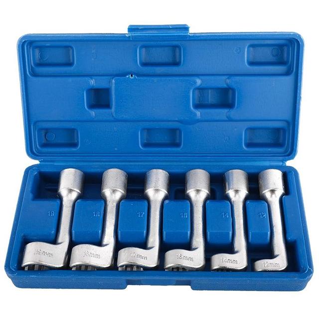KUNTEC 1/2" Dr L-Type Diesel Injector Line Sockets Wrench Set 12/14/16/17/18/19mm Fuel Line Dismantling Removal Tool