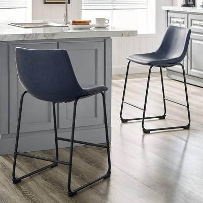 Set Of 2 Faux Leather Dining Kitchen Counter Stools - Saracina Home