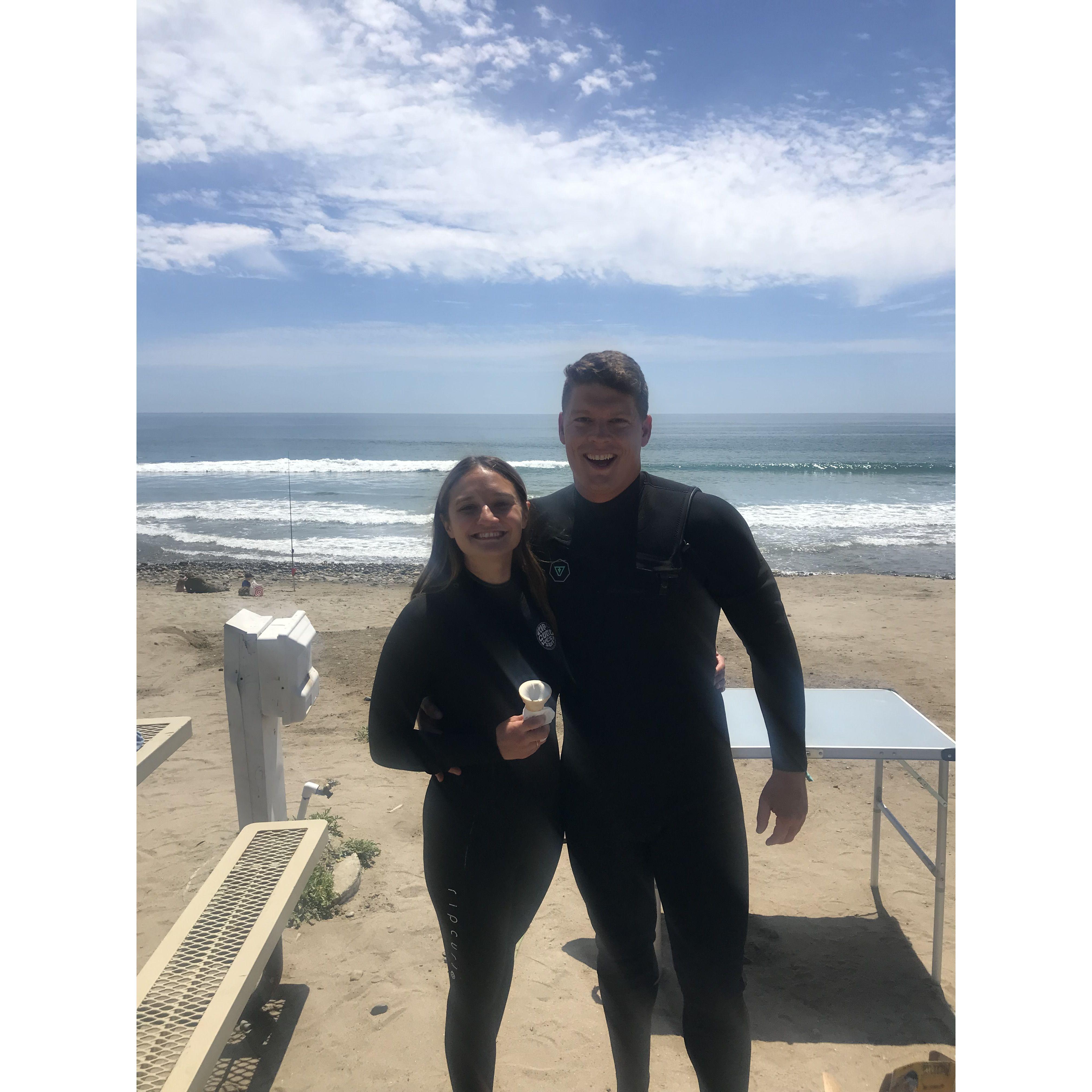 Colleen made Colin wait to go surfing while he sweated it out in his wetsuit so she could grab a soft serve ice cream cone from the ice cream truck