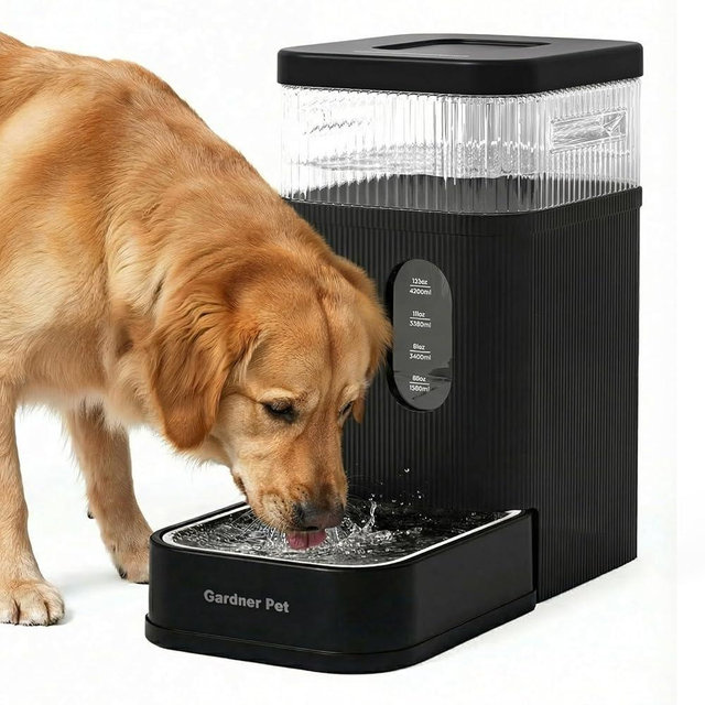 Gardner Pet 2.2 Gallon Automatic Dog Water Bowl Dispenser 8.5L Gravity Water Feeder with Stainless Steel Bowl & Maifan Stone Filter, BPA-Free for for Cats and Dogs (Black, 2.2 Gallon)