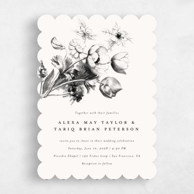 Beige Scalloped Wedding Invitation - Tulipier Portrait