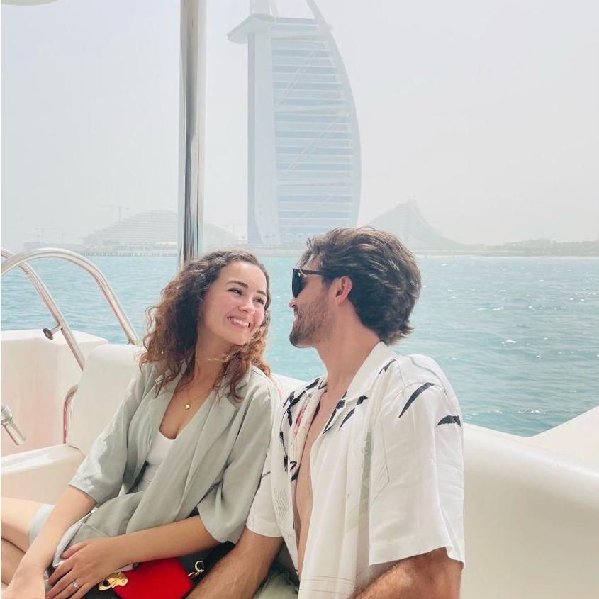 Yacht cruising out to the Burj Al Arab in Dubai