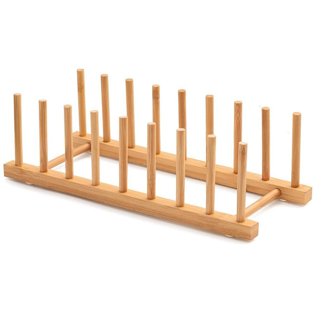 Oyydecor Bamboo Dish Drying Rack for Kitchen Counter and Cabinet, Dish/Book/Plate/Bowl/Cup/Cutting Board/Pot Lid Organizer for Kitchen, Living Room, Study, Display Cabinet (8 Slots)