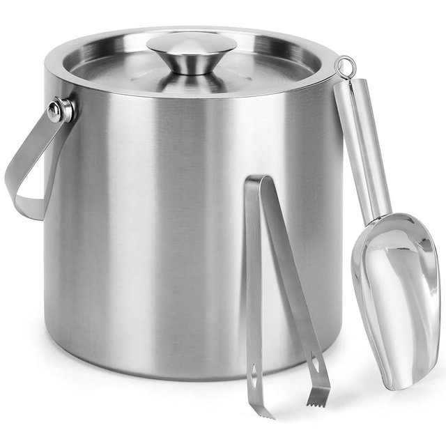 Yeatruojeet Ice Granule Bucket 3L Double Wall Ice Bucket with Lid,Scoop,Tongs- Inner Layer 304 Stainless Steel Ice Container Keep Ice Frozen Longer- Ideal for Cocktail Bar,Parties,Chilling Beer Win