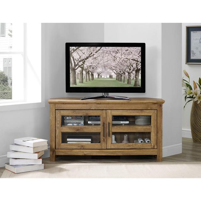 Modern 2 Glass Door Corner TV Stand for TVs up to 45" Barnwood - Saracina Home