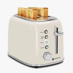 Aigostar Toaster 2 Slice, Retro Extra-Wide Slot Toasters Best Rated Prime for Toasting Bagels, Breads, Waffles & More, Cancel, Defrost & 6 Browning, Removable Crumb Tray, Stainless Steel, Cream White
