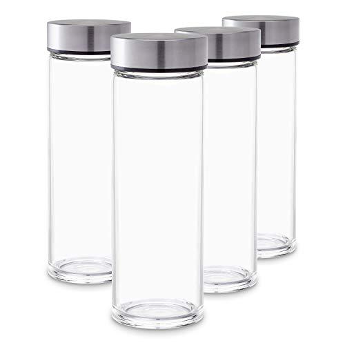  Glass Water Bottles - 4 Pack Wide Mouth Juice Bottles with  Clear Lids for Juicing, Smoothies, Fruit Water, Teas, Beverage Storage -  10oz, Leakproof, Reusable, Borosilicate: Home & Kitchen