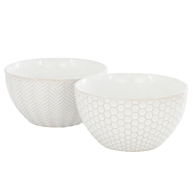 Gibson Elite Earlhart 2 Piece 6 Inch Ribbed Embossed Pattern Stoneware Cereal Bowl Set in White