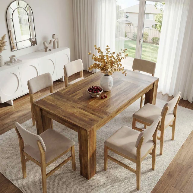 MAYEERTY 63" Rustic Farmhouse Dining Table, 4-6 Seater Wooden Rectangular Table for Home & Cafe, Easy Assembly