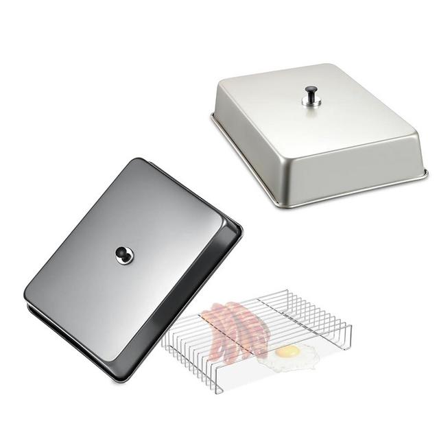 Two 15.5''x11'' Rectangular Melting Domes, 14''x9.5'' Grill Warming Rack, Flat Top Griddle Accessories for Blackstone, Pit Boss, Weber and More, Non-stick Serving Tray, Dishwasher Safe