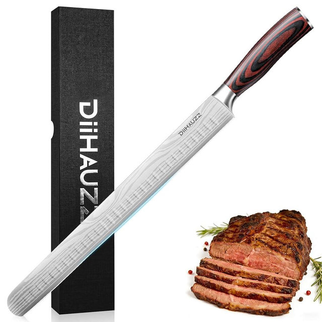 DiiHAUZZ Brisket Slicing Knife, 12" Carving Knife Razor Sharp High Carbon Steel with Ergonomic Pakkawood Handle for Meat, Roast Beef, BBQ, Turkey, Grilling Gift for Men