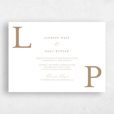 Metallic Bronze, Brown Wedding Invitation - Richmond Landscape Letterpress