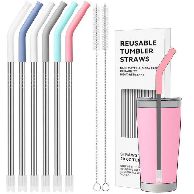 Soledea 20 oz Straight Metal Straws with Silicone Tip for 20 oz Tumbler, 6 Pcs Stainless Steel Reusable Drinking Metal Straw for YETI, STANLEY, US Acrylio, BJPKPK, Simple Modern and so on