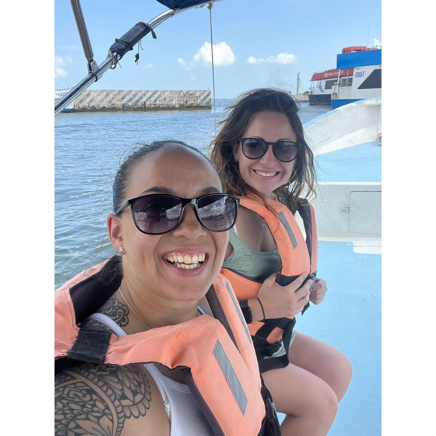 Safety first. Boat ride to Holbox!