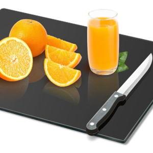 Tempered Glass Cutting Board for Kitchen, Black Glass Board for Countertop, Heat Resistant, with Non-Slip Feet, 12x16" 1Pcs