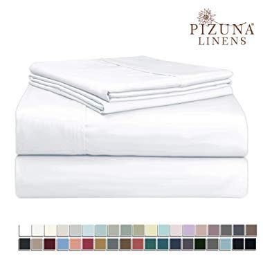 Pizuna 400 Thread Count Queen Cotton Sheets Set White, 100% Long Staple Cotton Sheet Set, Soft Cotton Bed Sheets Deep Pocket fit Upto 15 inch (White Queen 100% Cotton Sheets)