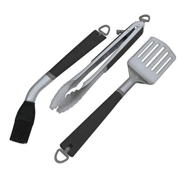 Coleman Revolution 3-Piece BBQ Grill Tool Kit, Stainless Steel Grilling Tool Set with Basting Brush, Locking Tongs, and Spatula with Ergonomic Handles and Hanging Loops for Easy Storage