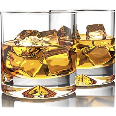 Premium Whiskey Glasses - Lead Free Hand Blown Crystal - Thick Weighted Bottom - 12oz Set of 2 - Seamless Design - Perfect for Scotch, Bourbon and Old Fashioned Cocktails