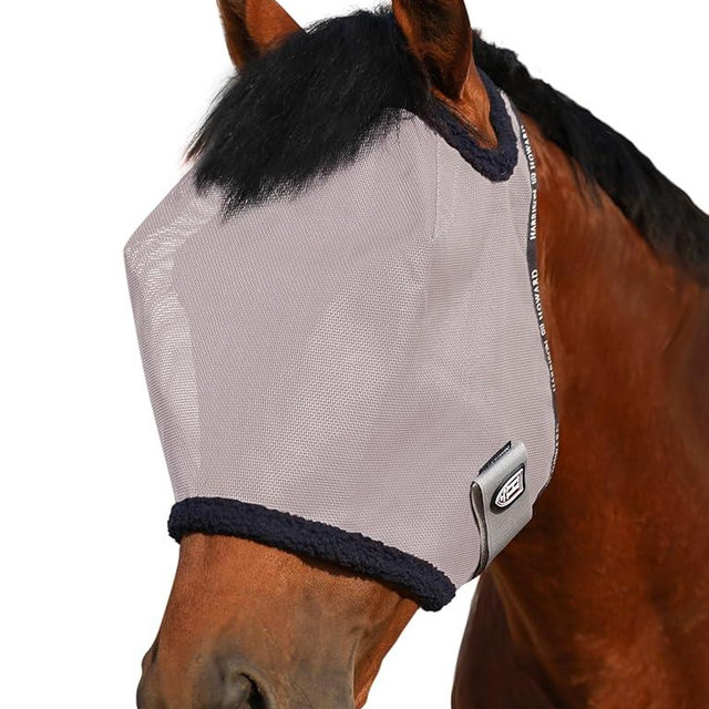 Harrison Howard All Round Mesh Horse Fly Mask UV Protective with Fleece Padded Edging Original Grey L